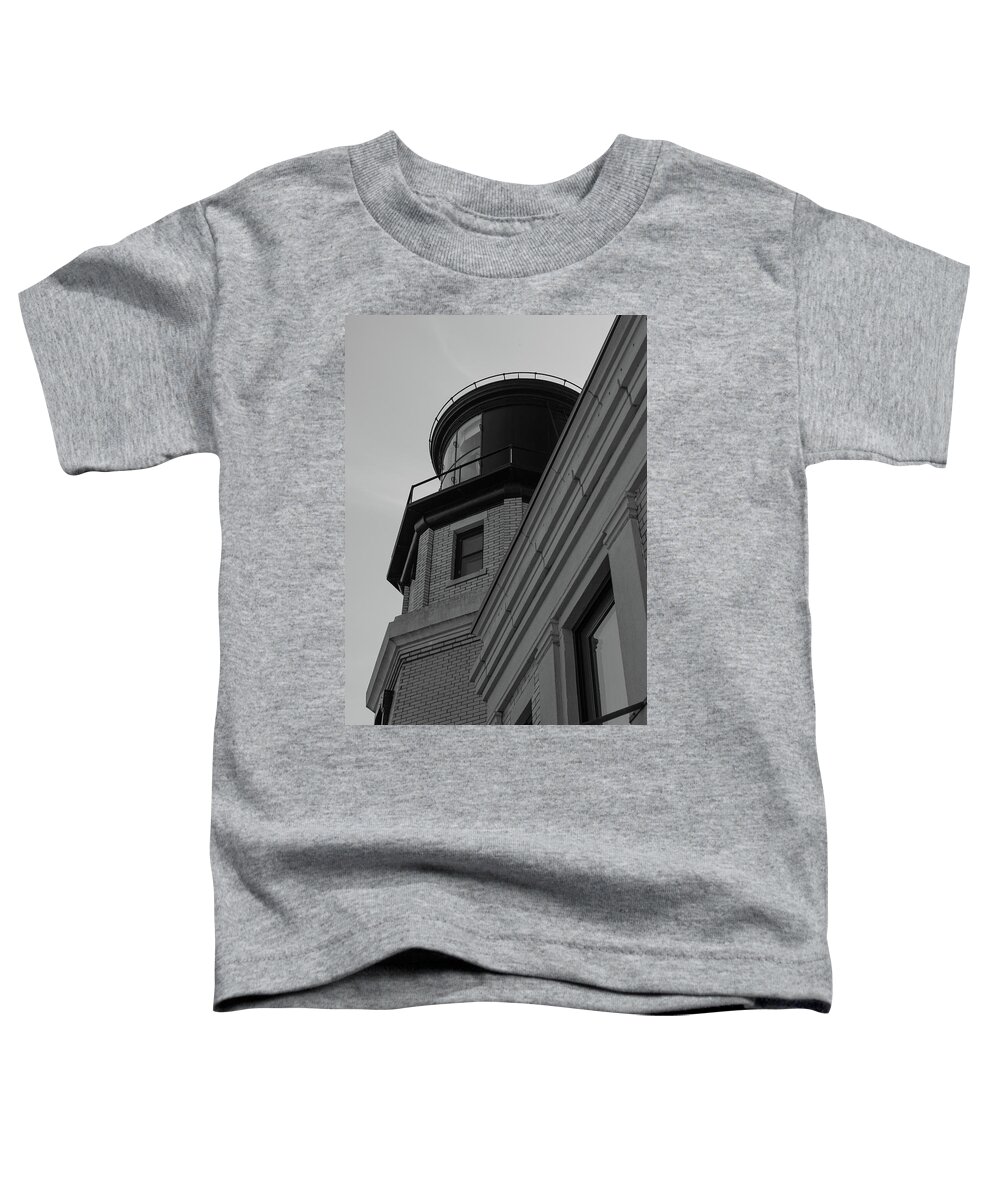 Split Rock Lighthouse Minnesota Toddler T-Shirt featuring the photograph Split Rock Lighthouse in Minnesota located along Lake Superior in black and white #6 by Eldon McGraw