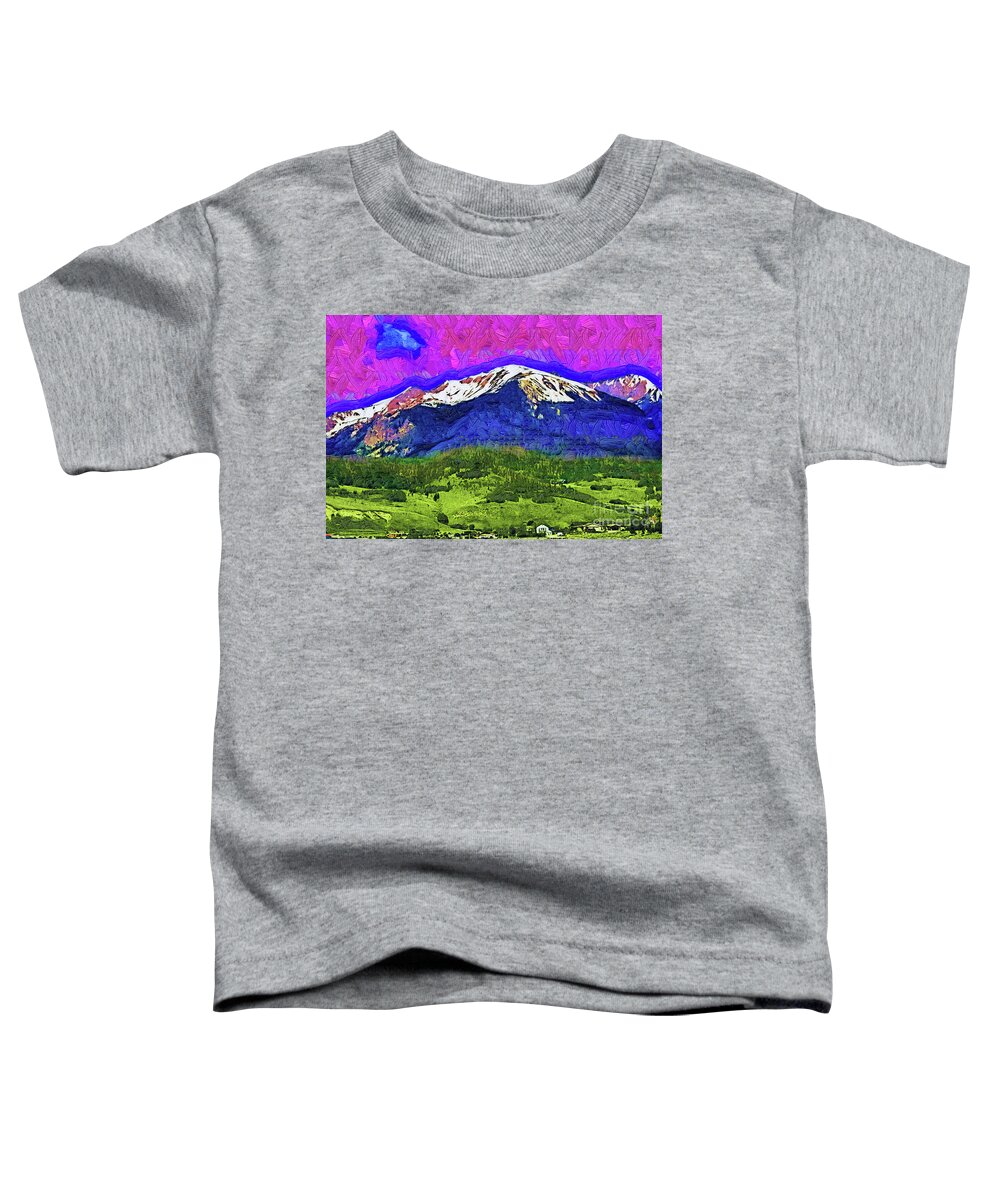 Colorado Toddler T-Shirt featuring the digital art A Field, Forest And Snow Capped Mountains In Colorado by Kirt Tisdale