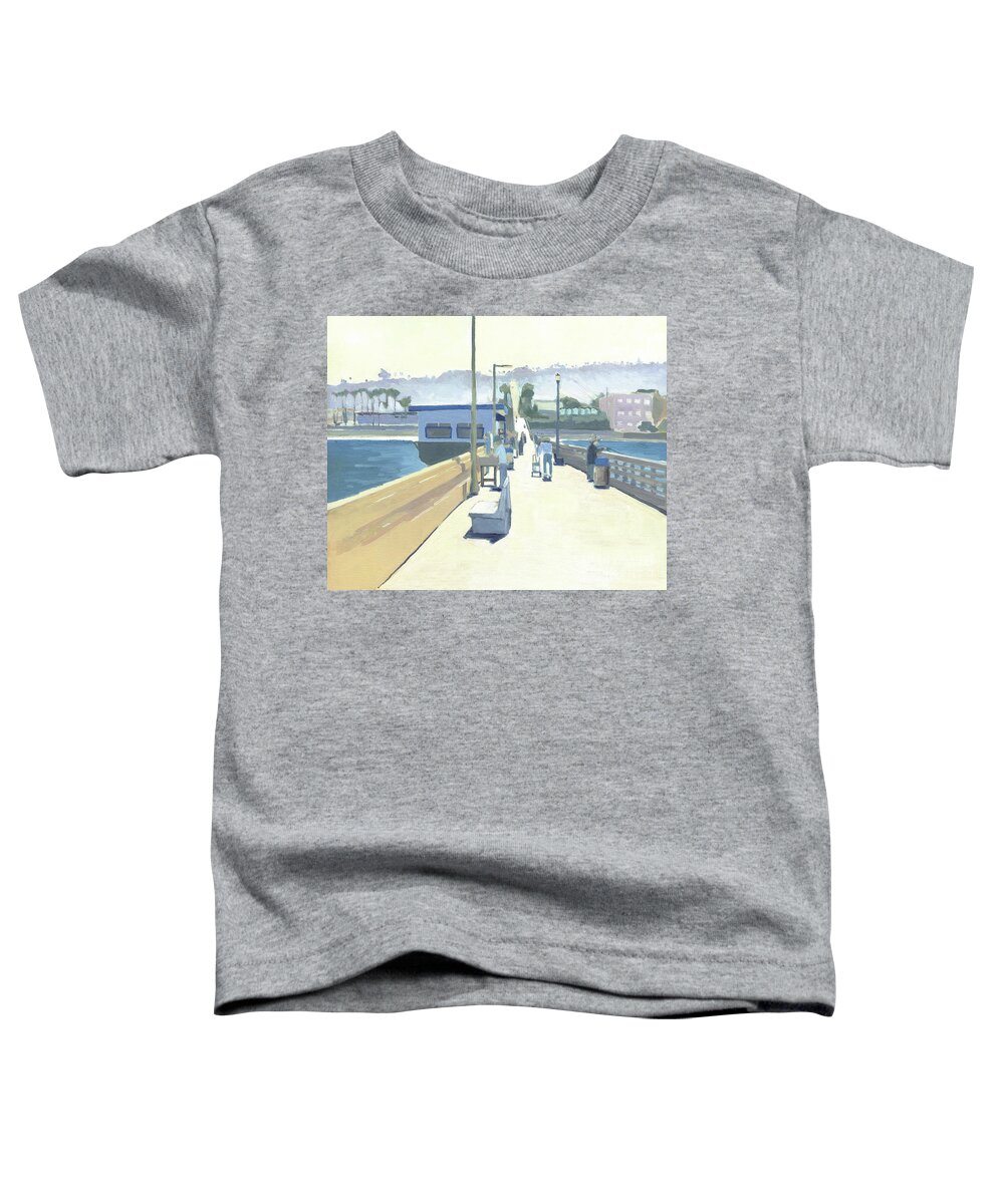 Ob Pier Toddler T-Shirt featuring the painting A Good Day of Fishing, OB Pier, San Diego by Paul Strahm