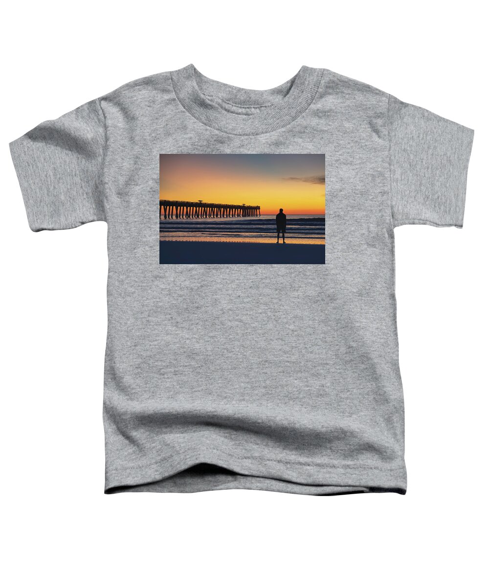 Jacksonville Beach Toddler T-Shirt featuring the photograph A Peaceful Morning by Jacksonville Pier by Kim Seng