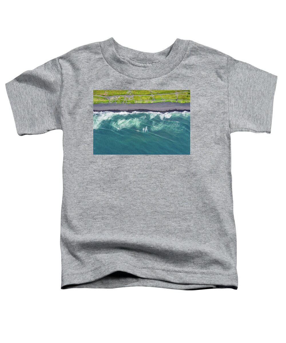 Beach Toddler T-Shirt featuring the photograph Aerial top view of beach with black sand by Mikhail Kokhanchikov