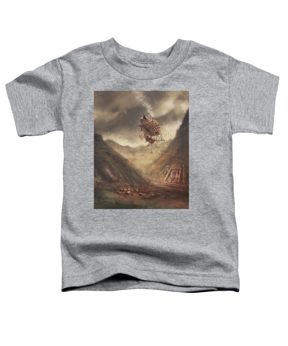 Airship Toddler T-Shirt featuring the painting Airship Explorer by Tom Shropshire