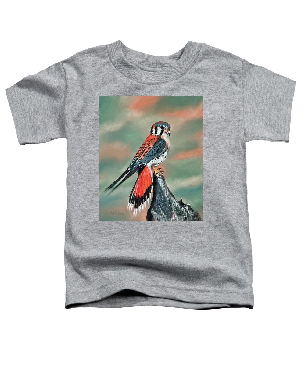 Bird Toddler T-Shirt featuring the pastel American Kestrel by Lyn DeLano