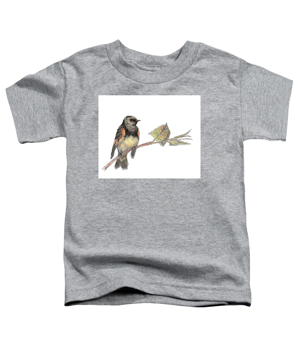 Bird Toddler T-Shirt featuring the drawing American Redstart by Abby McBride