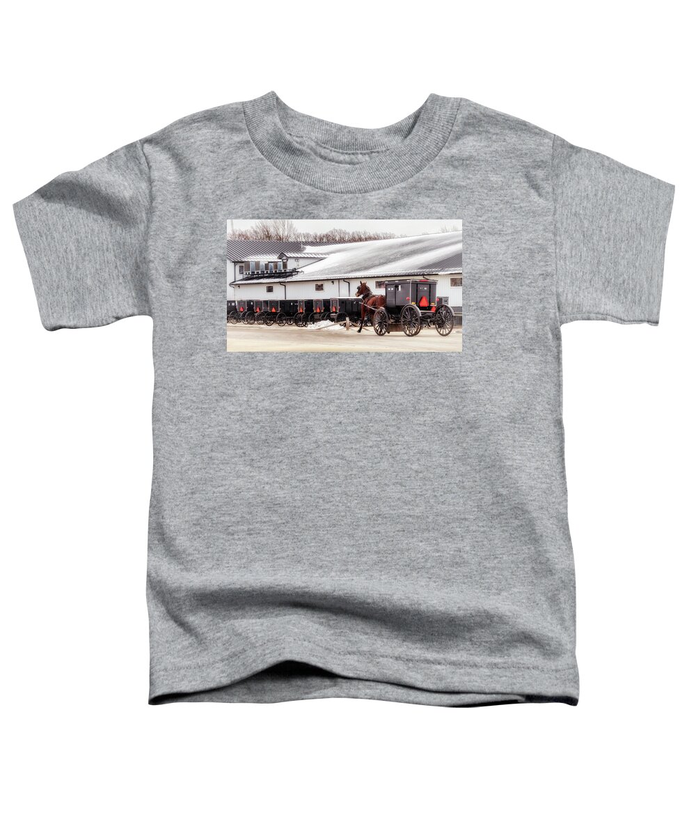 Buggies Toddler T-Shirt featuring the photograph Amish Buggy Parking by Susan Rissi Tregoning