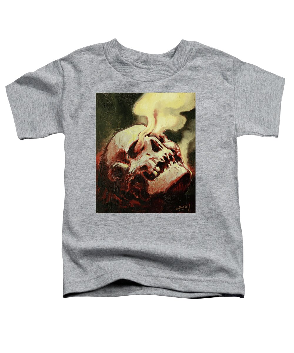 Skull Toddler T-Shirt featuring the painting Smoking Skull by Sv Bell