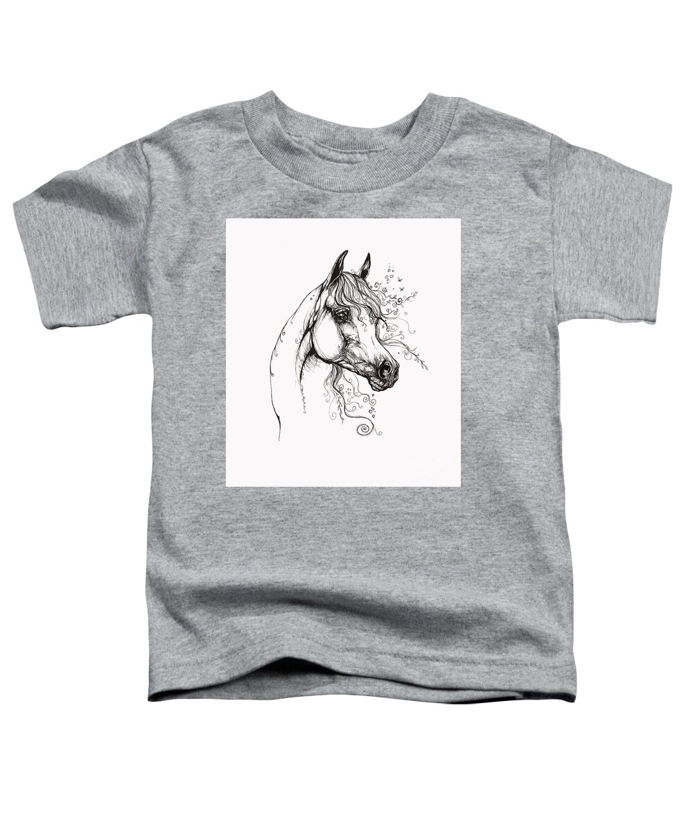  Toddler T-Shirt featuring the drawing Arabian Horse Drawing 9 by Ang El