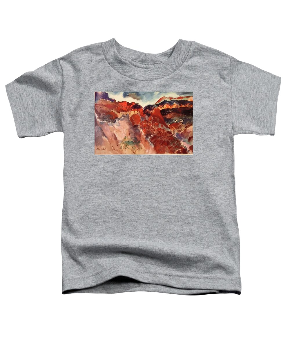 Southwest Landscape Toddler T-Shirt featuring the painting Arizona Cave Dwellings by Elaine Elliott