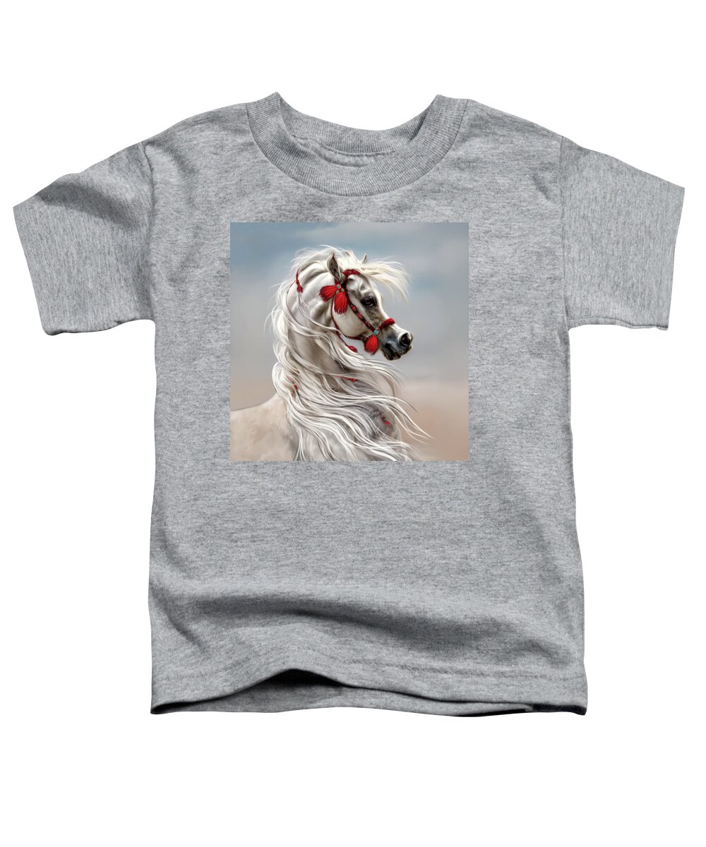 Equestrian Art Toddler T-Shirt featuring the digital art Arabian with Red Tassels by Stacey Mayer by Stacey Mayer