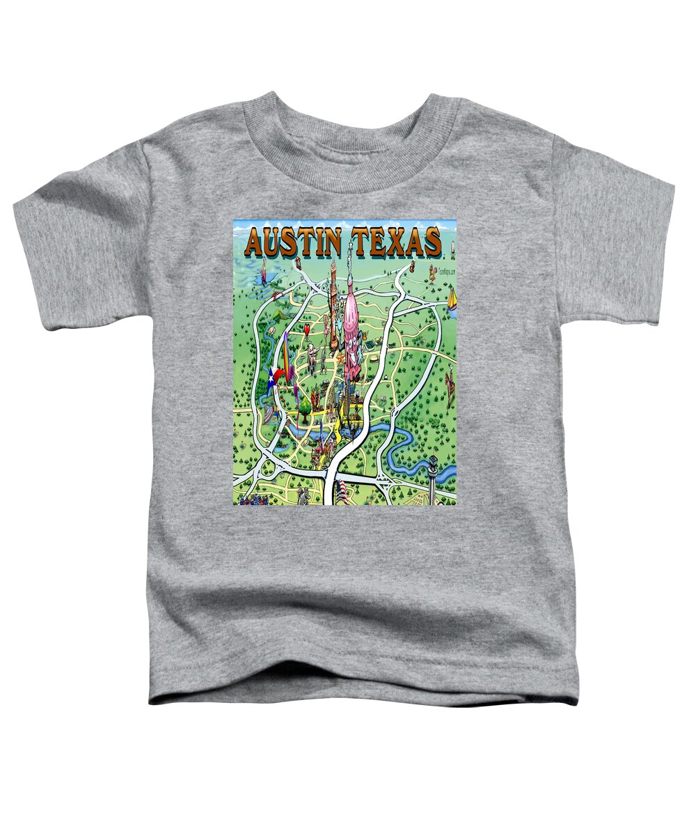 Austin Toddler T-Shirt featuring the painting Austin Texas Fun Map by Kevin Middleton