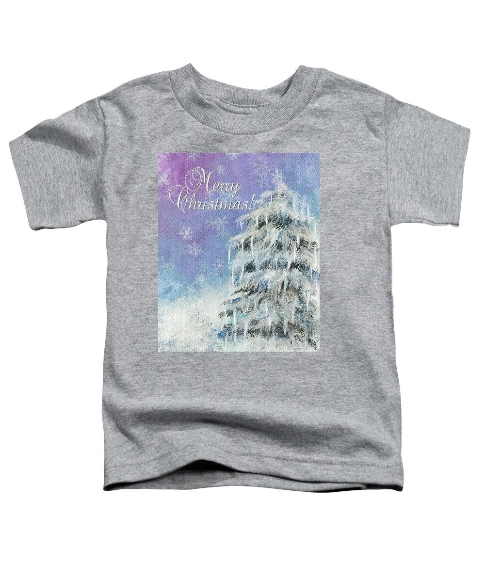 Tree Toddler T-Shirt featuring the digital art Aurora Tree In Snow Merry Christmas by Lois Bryan