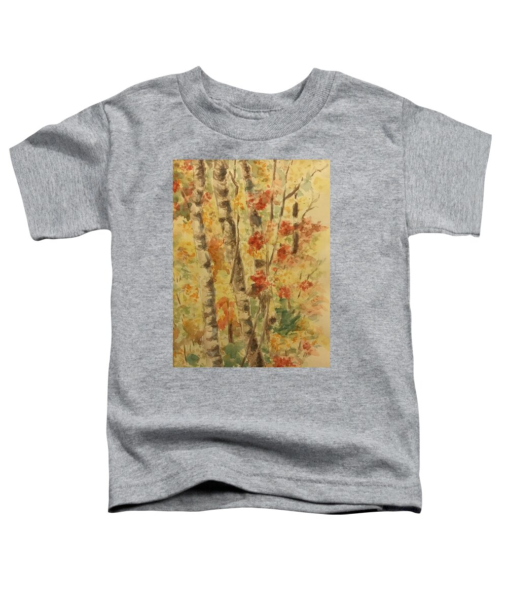 Woods Toddler T-Shirt featuring the painting Autumn in the woods by Milly Tseng