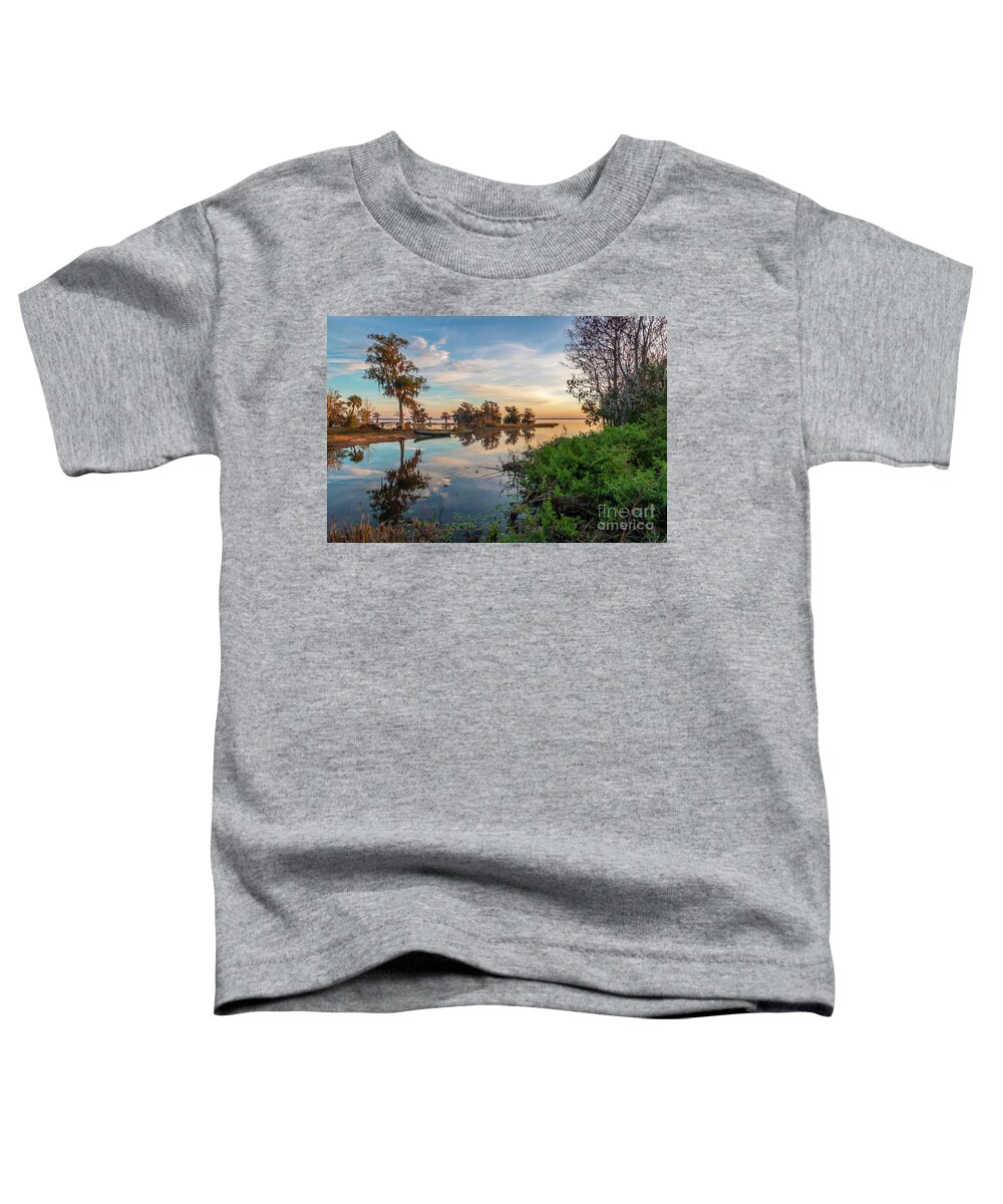 Canoe Toddler T-Shirt featuring the photograph Awaiting Canoe by Tom Claud