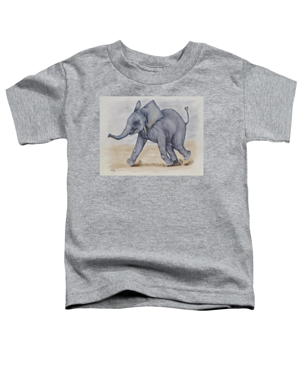 The Playroom Toddler T-Shirt featuring the painting Baby Elephant Run by Kelly Mills