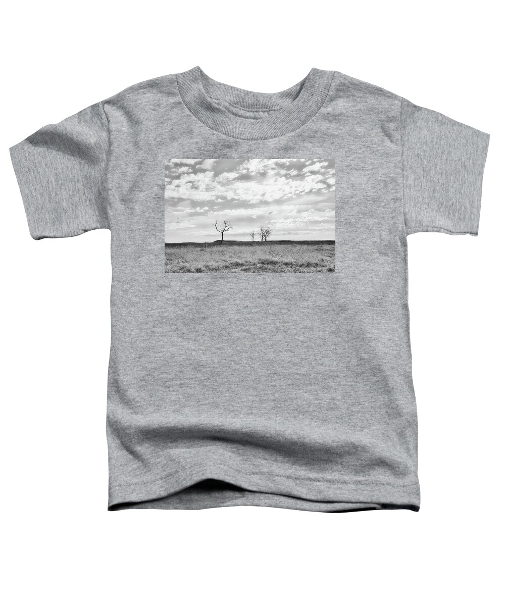 Landsape Toddler T-Shirt featuring the photograph Backlit Prairie and Trees Black and White by Allan Van Gasbeck