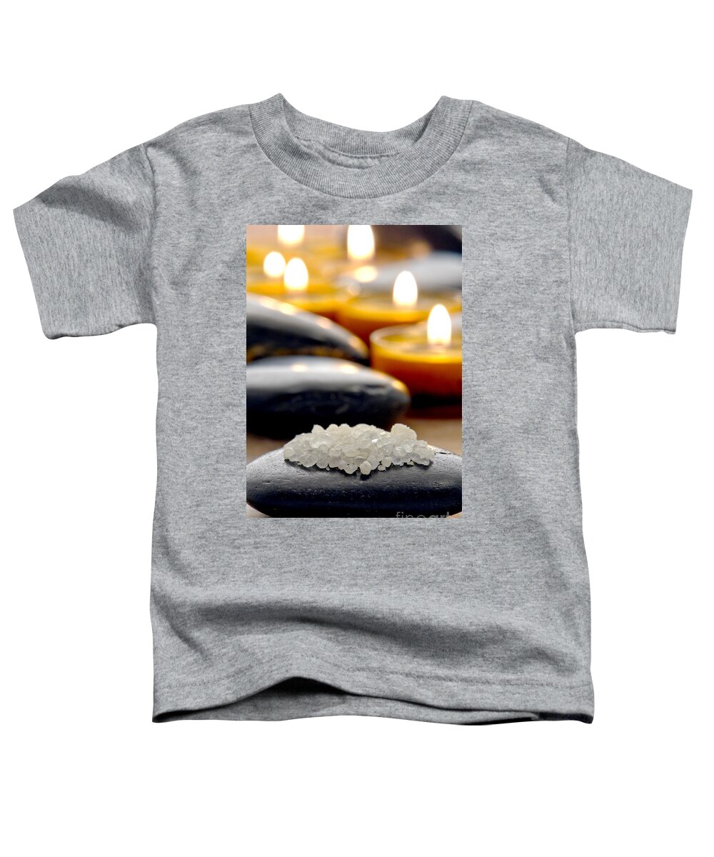 Bath Toddler T-Shirt featuring the photograph Bath Salts on Polished Stone with Candles in a Spa by Olivier Le Queinec