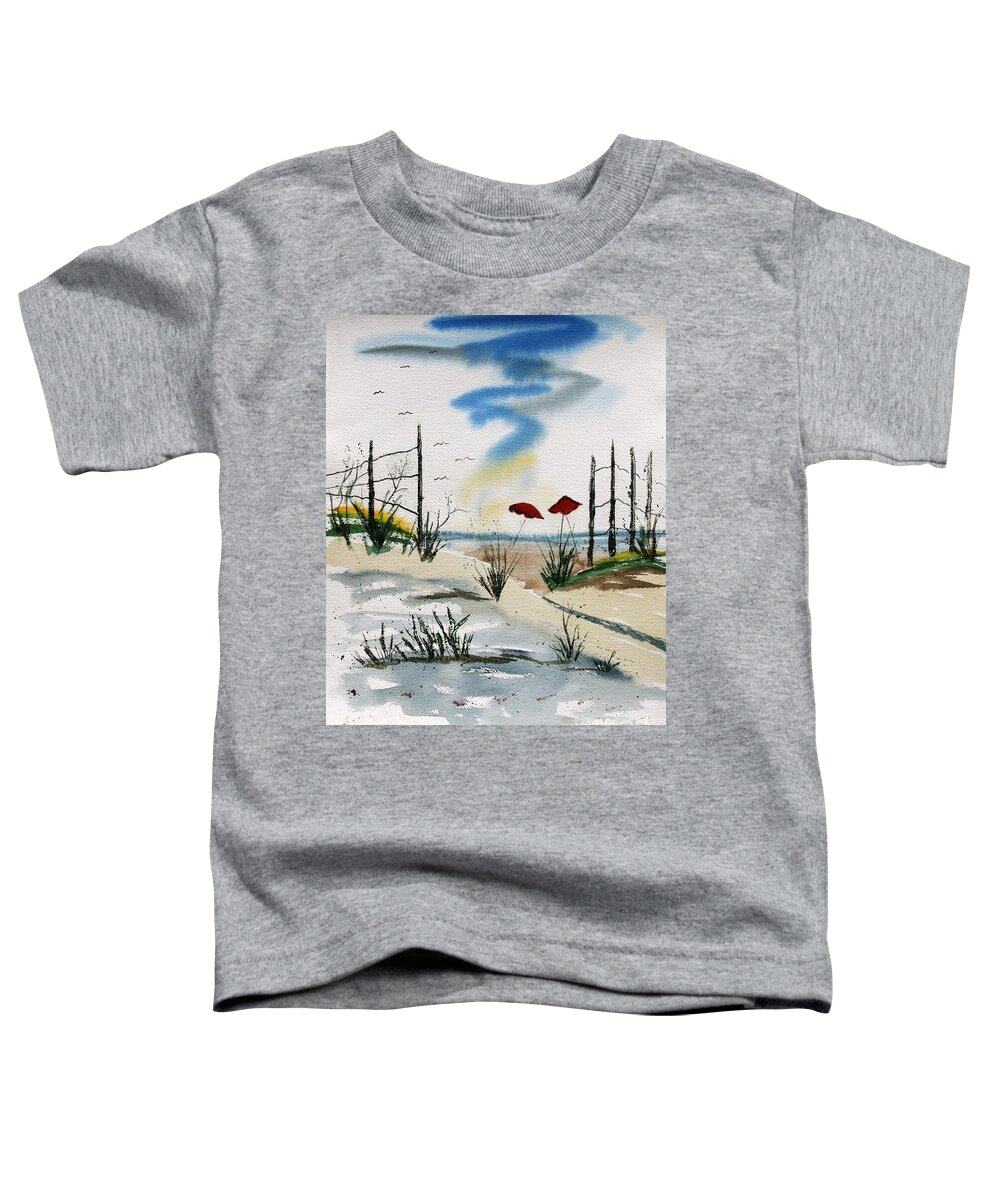 Seascape Toddler T-Shirt featuring the painting Beach Umbrellas at Cape May by Catherine Ludwig Donleycott