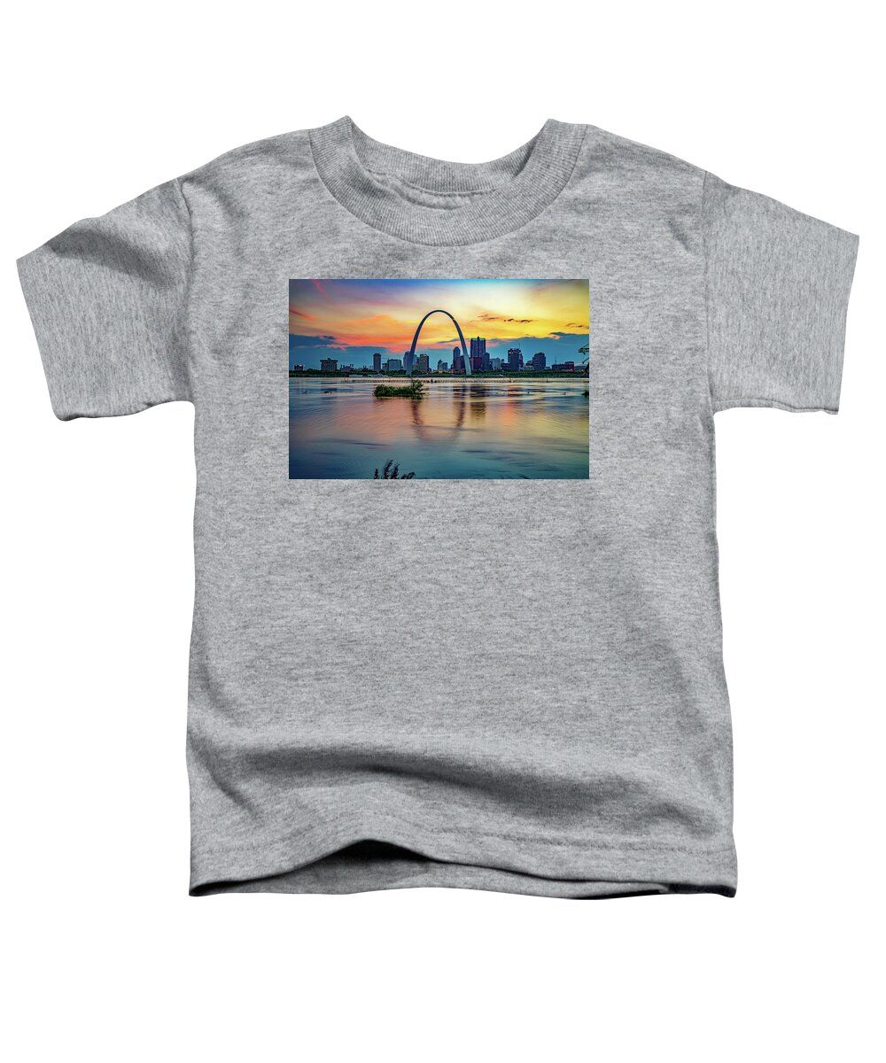 Saint Louis Toddler T-Shirt featuring the photograph Beautiful Sunset Over the Saint Louis Skyline and Gateway Arch by Gregory Ballos