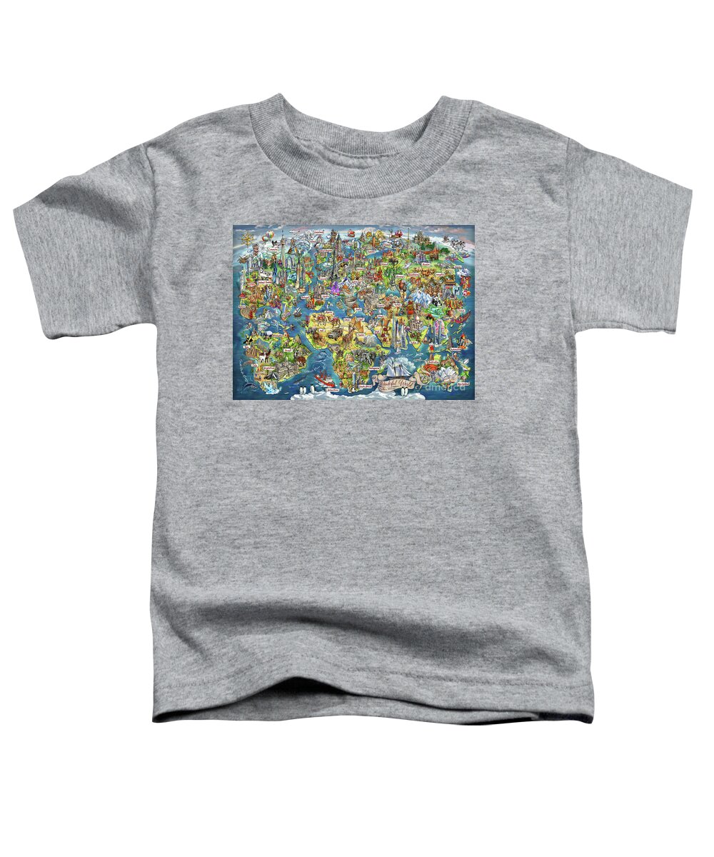 World Illustrated Map Toddler T-Shirt featuring the digital art Beautiful World - Map Illustration by Maria Rabinky