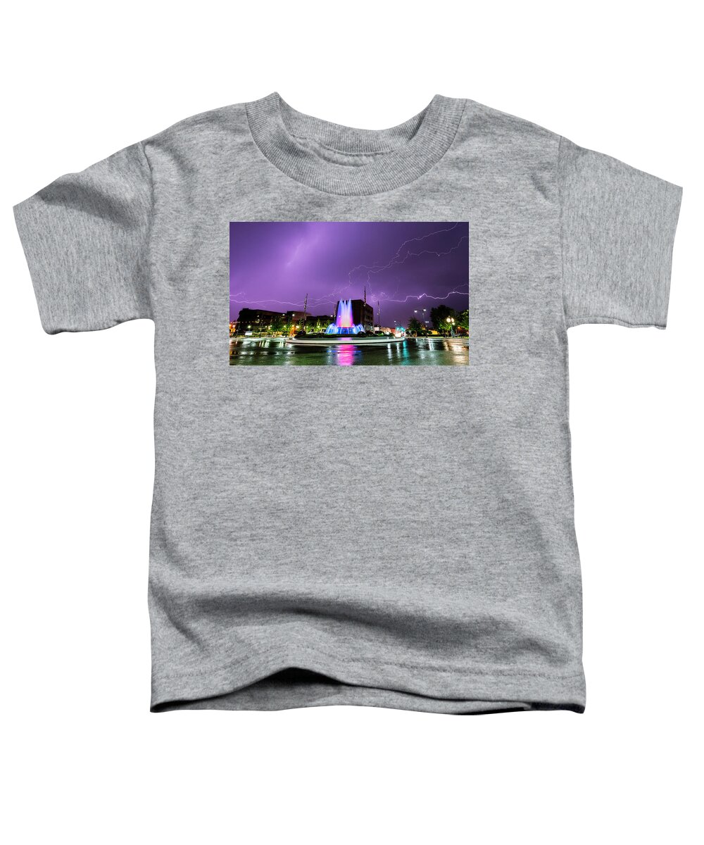Belleville Toddler T-Shirt featuring the photograph Belleville Fountain Lightning by Marcus Hustedde