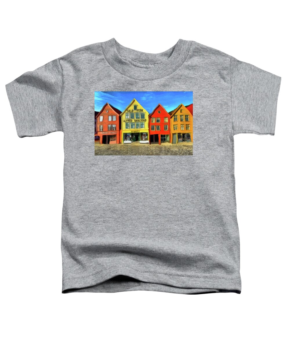 Bergen Norway Toddler T-Shirt featuring the painting Bergen Norway by George Rossidis