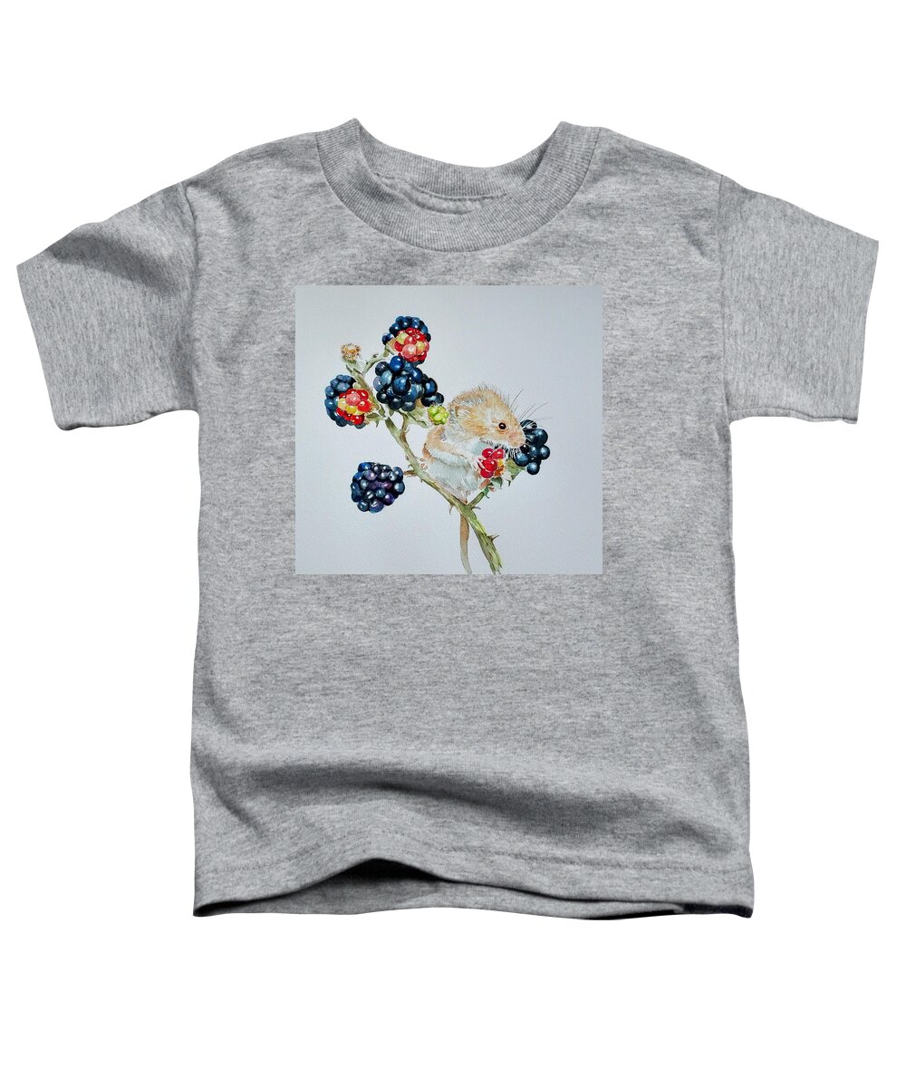 Mouse Toddler T-Shirt featuring the painting Berry Mouse by Sandie Croft