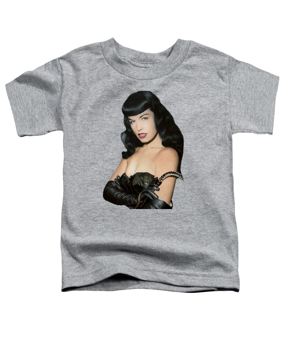 Pinup Toddler T-Shirt featuring the photograph Bettie Page and her Whip by Franchi Torres
