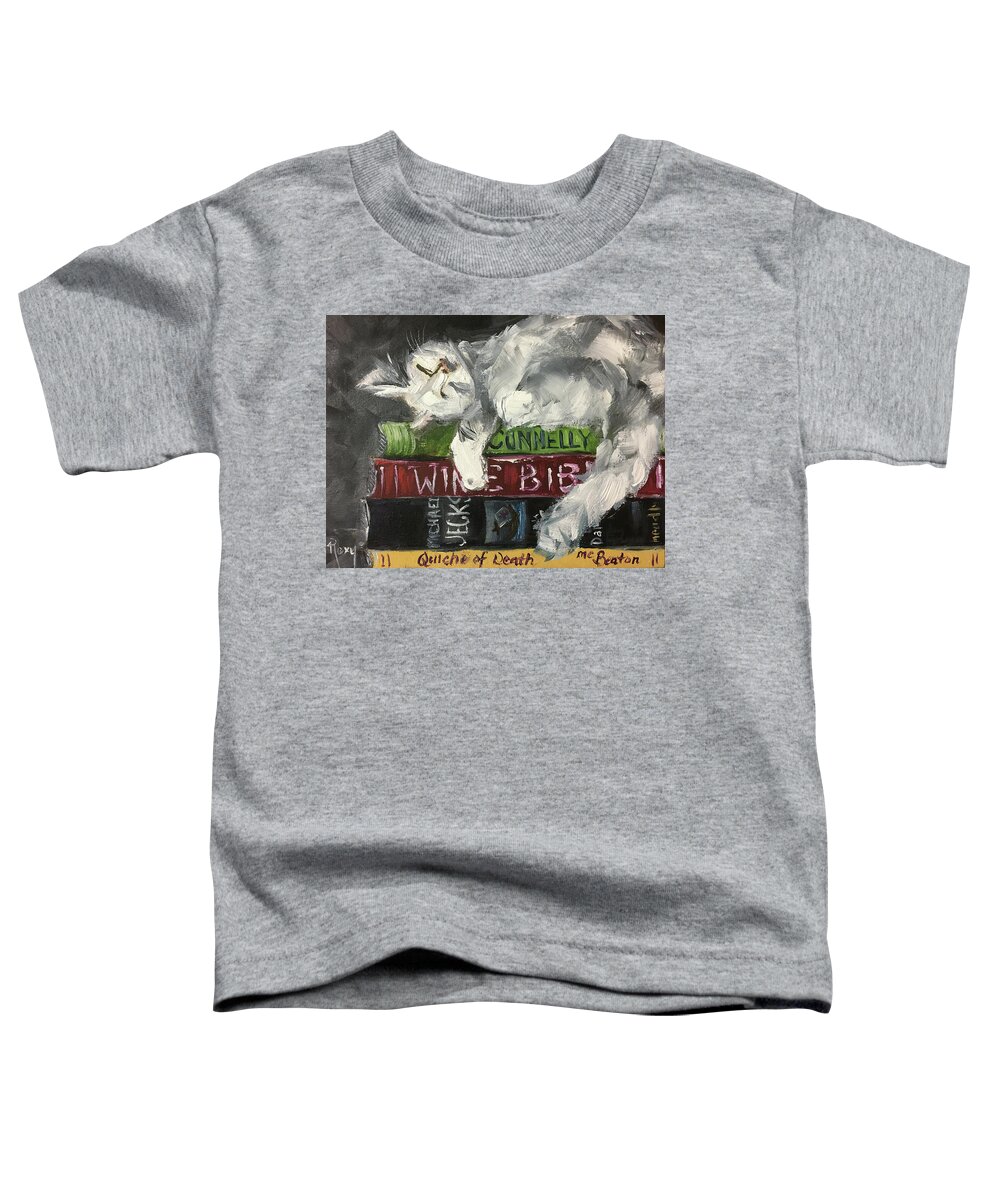 Sleepy Cat Toddler T-Shirt featuring the painting Biblio Cat by Roxy Rich