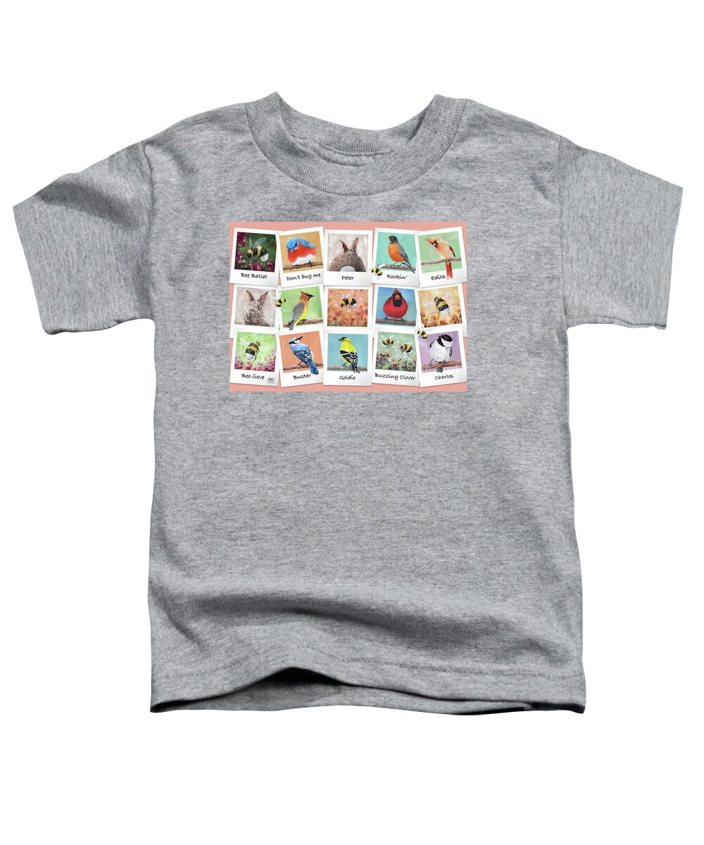 Puzzles Toddler T-Shirt featuring the painting Birdie Bunch by Annie Troe