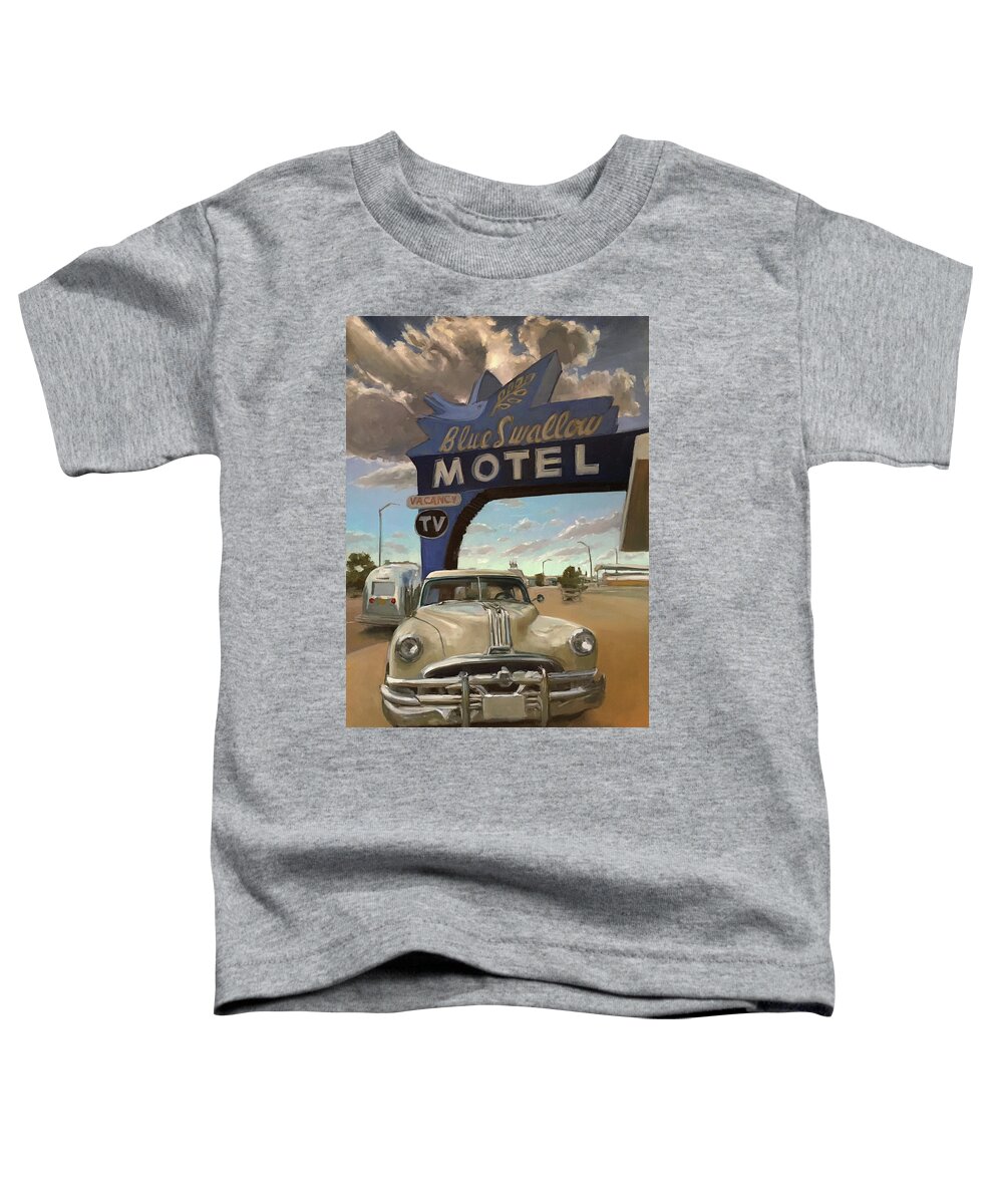 Route 66 Toddler T-Shirt featuring the painting Blue Swallow Motel Route 66 by Elizabeth Jose