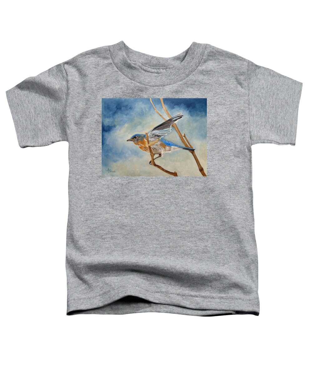 Bluebird Toddler T-Shirt featuring the painting Bluebird, Blue Morning by Angeles M Pomata
