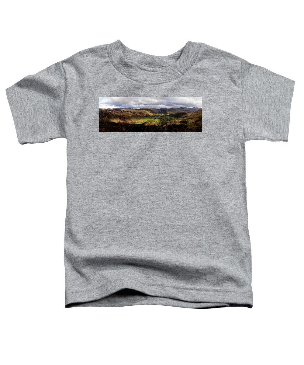 Panorama Toddler T-Shirt featuring the photograph Borrowdale Aerial Lake District by Sonny Ryse
