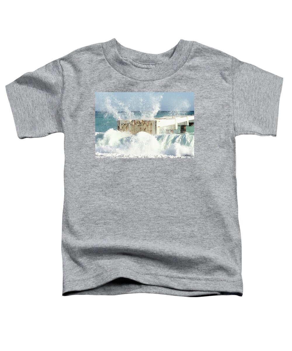 Waves Toddler T-Shirt featuring the digital art Breaking Waves At A Landing Stage by Peter Kraaibeek