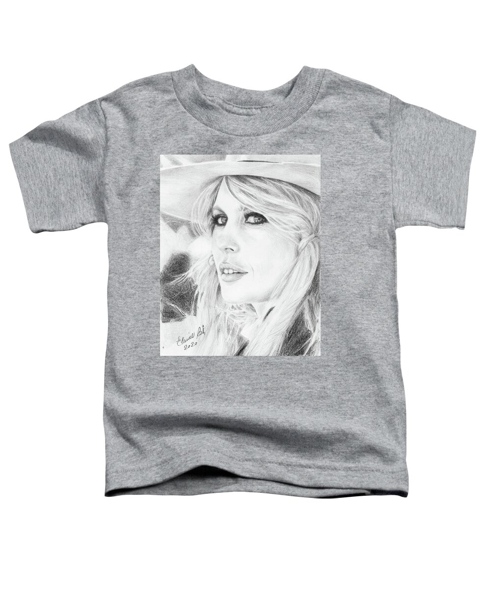 Brigitte Bardot Toddler T-Shirt featuring the drawing Brigitte Bardot by Elaine Berger