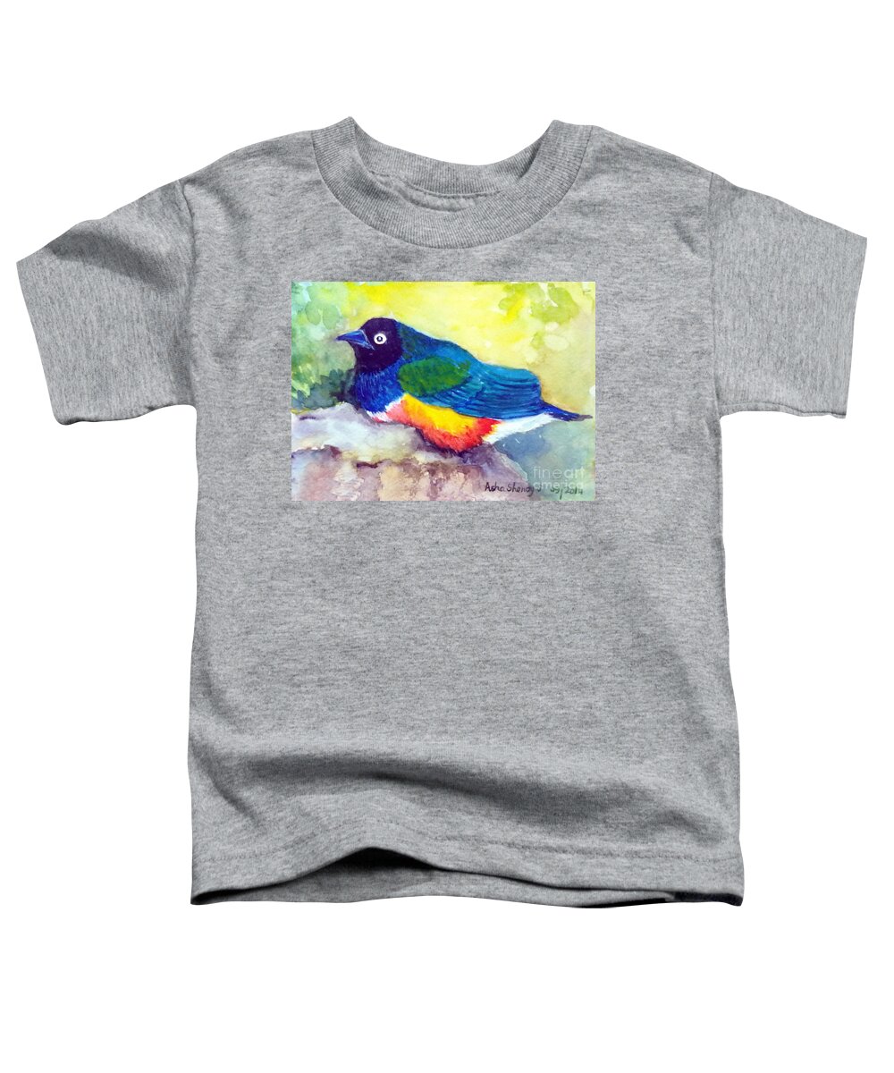 Brilliant Starling Toddler T-Shirt featuring the painting Brilliant Starling by Asha Sudhaker Shenoy