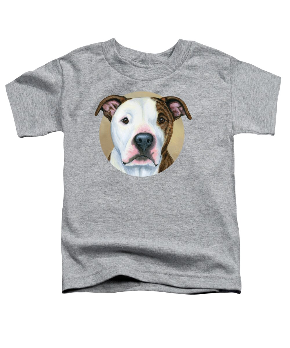 Pitbull Toddler T-Shirt featuring the painting Brindle and White Pit Bull Terrier Dog by Rebecca Wang
