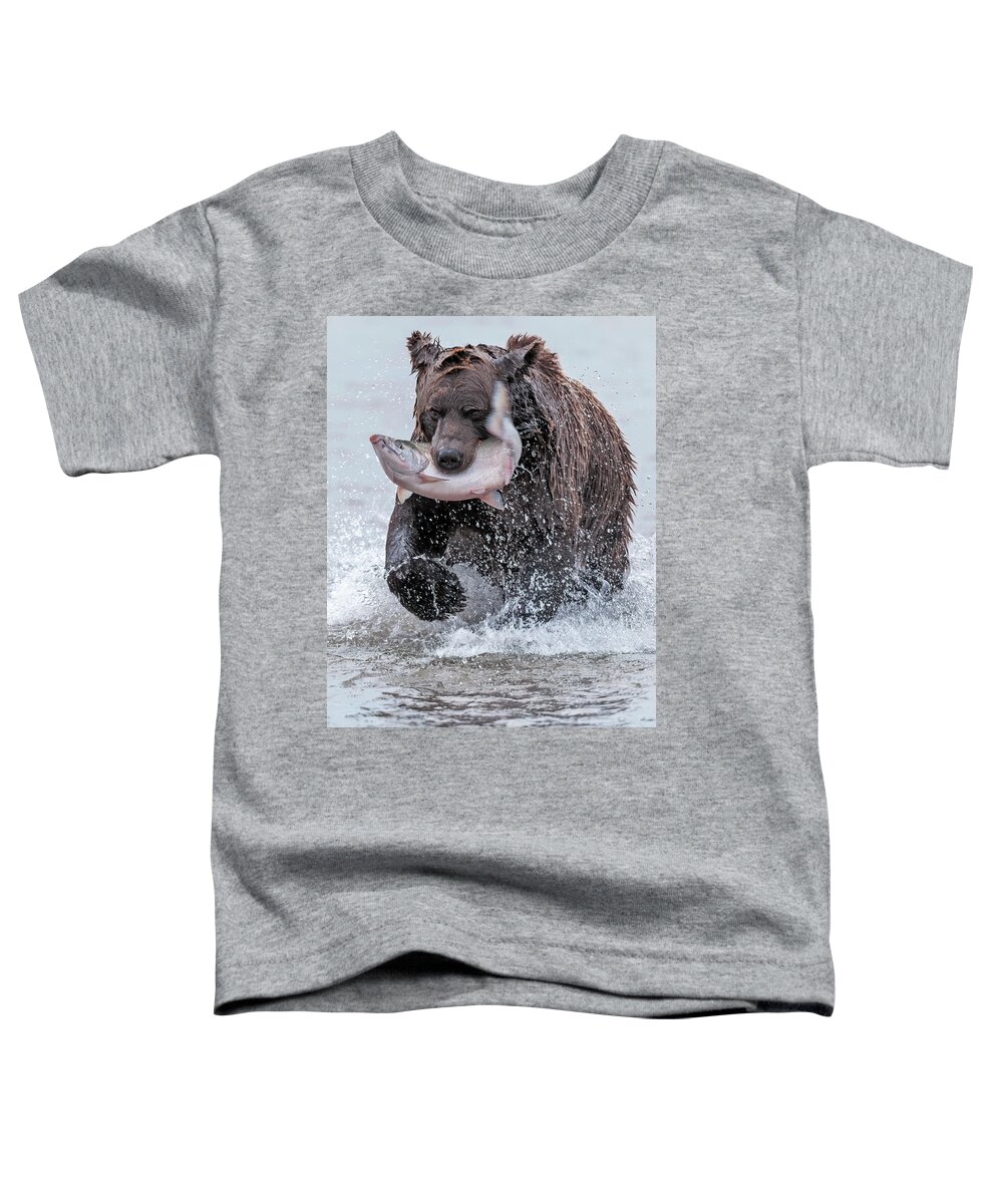 Wild Toddler T-Shirt featuring the photograph Brown Bear with Salmon catch by Gary Langley