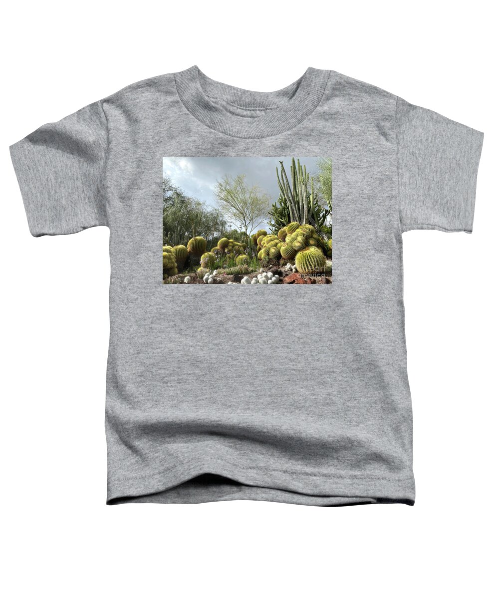 Clouds Toddler T-Shirt featuring the photograph Cactus Garden with Cloudy Sky by Katherine Erickson