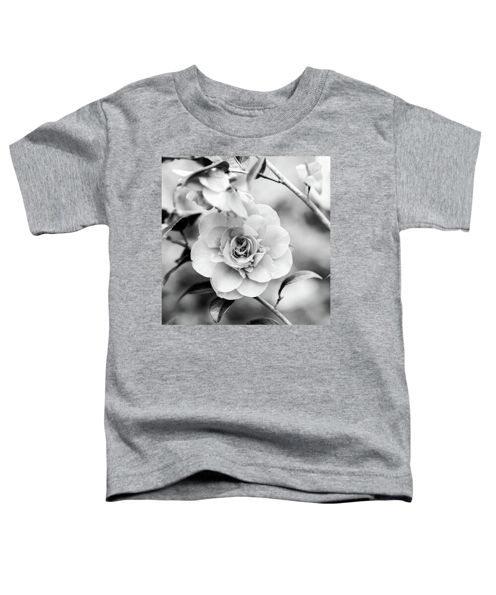 Camellia Toddler T-Shirt featuring the photograph Camellia Black And White Square by Tanya C Smith
