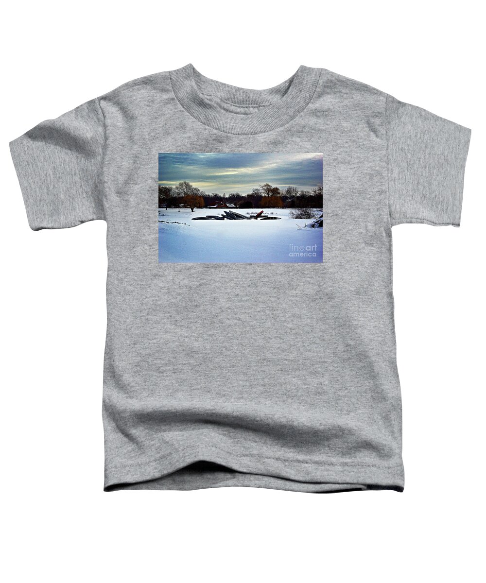 Nature Toddler T-Shirt featuring the photograph Canoes in the Snow by Frank J Casella