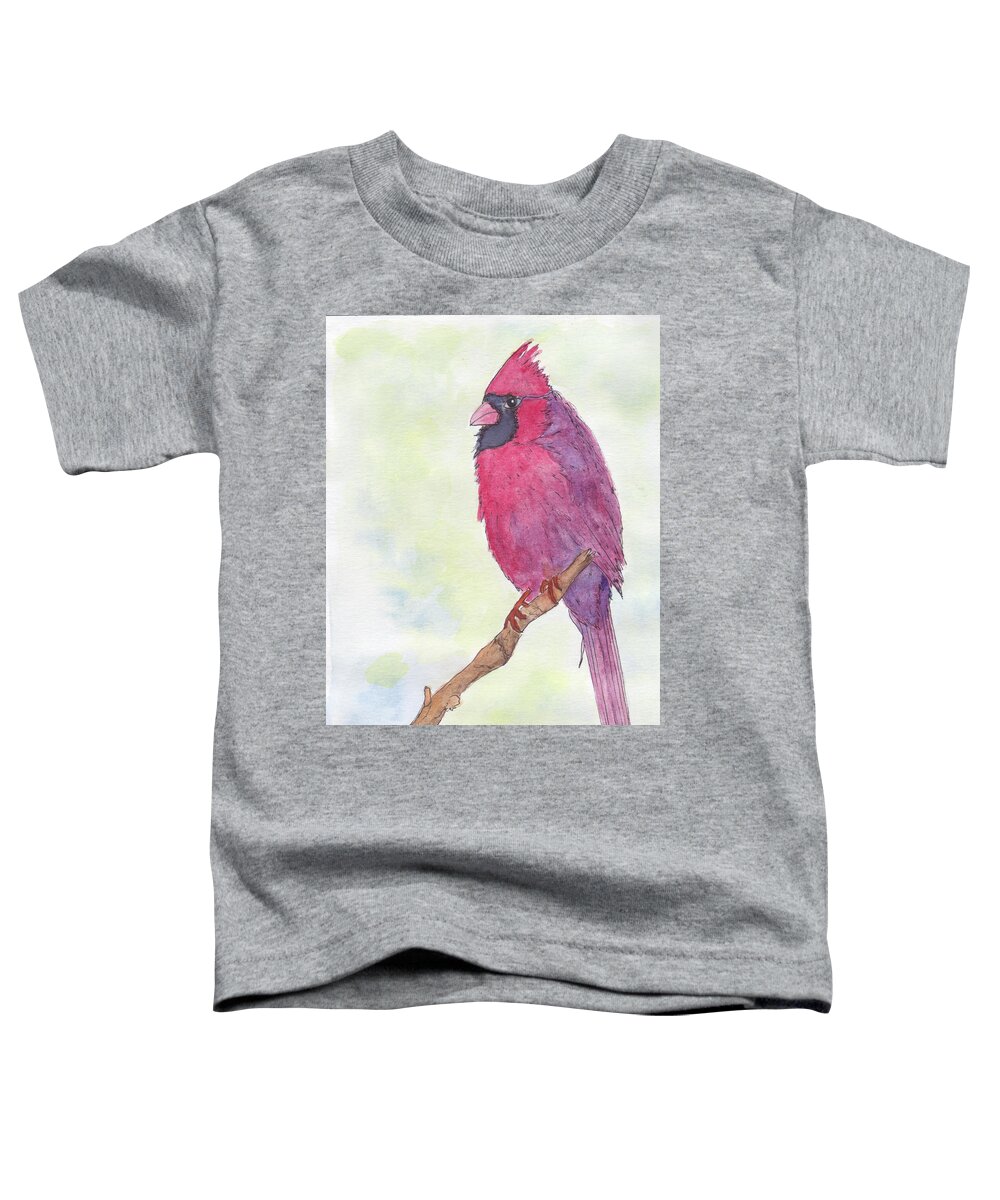 Birds Toddler T-Shirt featuring the painting Cardinal Visiting by Anne Katzeff