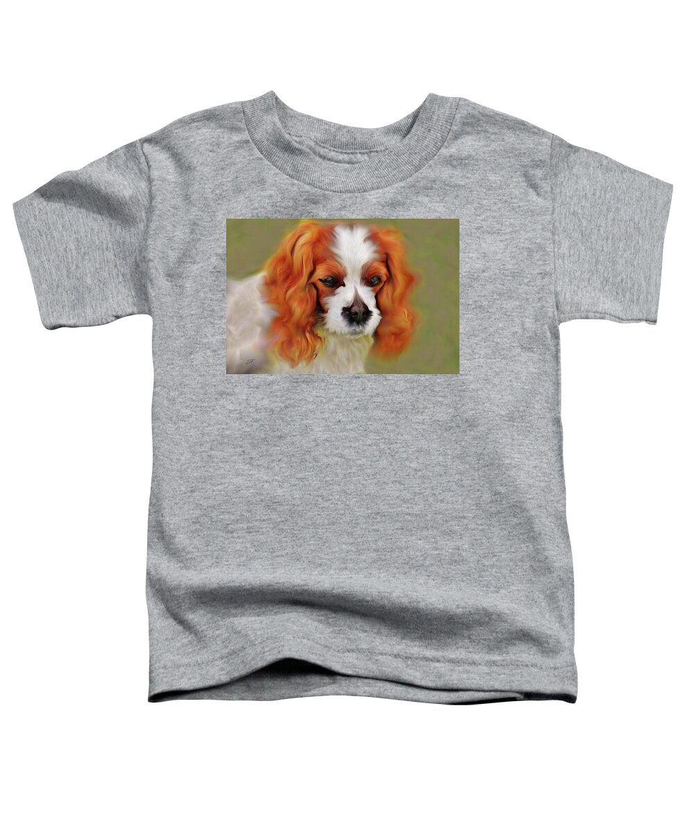 Red Toddler T-Shirt featuring the mixed media Cavalier King Charles Spaniel, Red Dog Portrait by Shelli Fitzpatrick