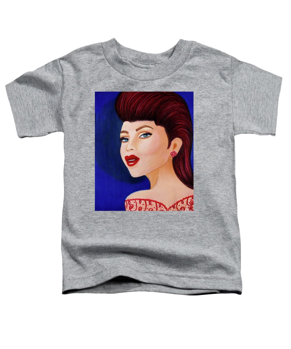 Fine Art Toddler T-Shirt featuring the painting Chelsea Girl Over The Shoulder Look by Dorothy Lee