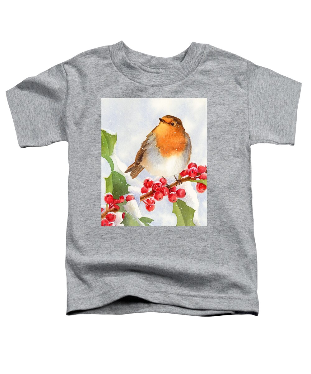 Christmas Toddler T-Shirt featuring the painting Christmas Robin by Espero Art