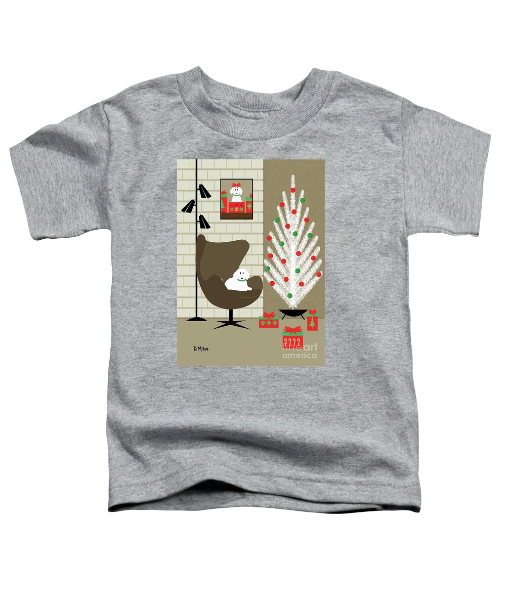 Mid Century Dog Toddler T-Shirt featuring the digital art Christmas Room with White Dog by Donna Mibus