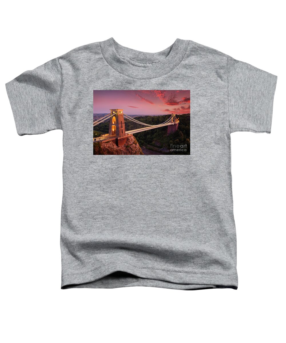 Clifton Toddler T-Shirt featuring the photograph Bristol Bridge at sunset - Clifton suspension bridge over the Avon Gorge at sunset, Bristol, England by Neale And Judith Clark