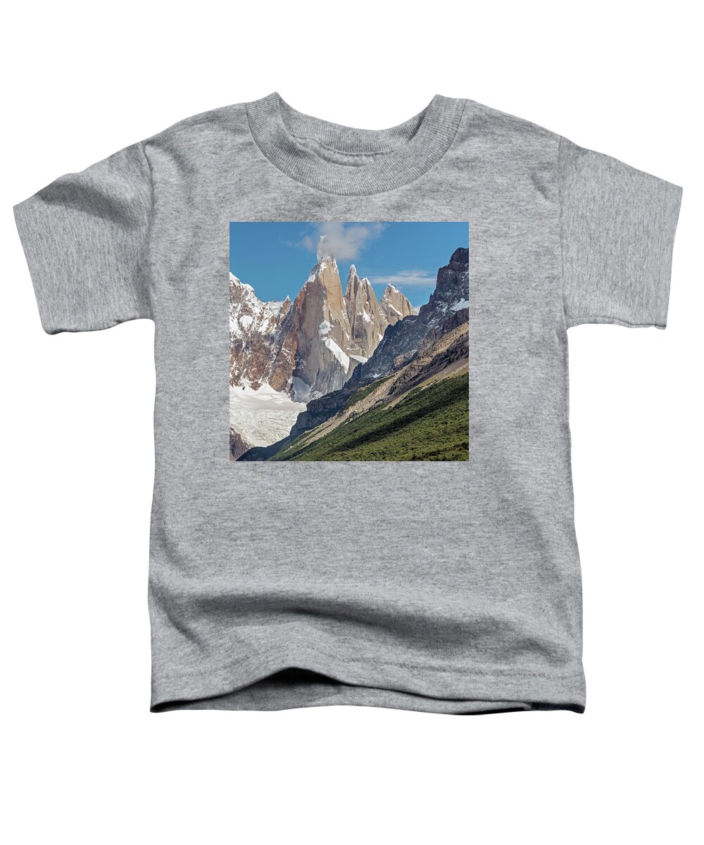 Andes Toddler T-Shirt featuring the photograph Close view of Cerro Torre, Egger Torre and aguja Stanhard by Henri Leduc