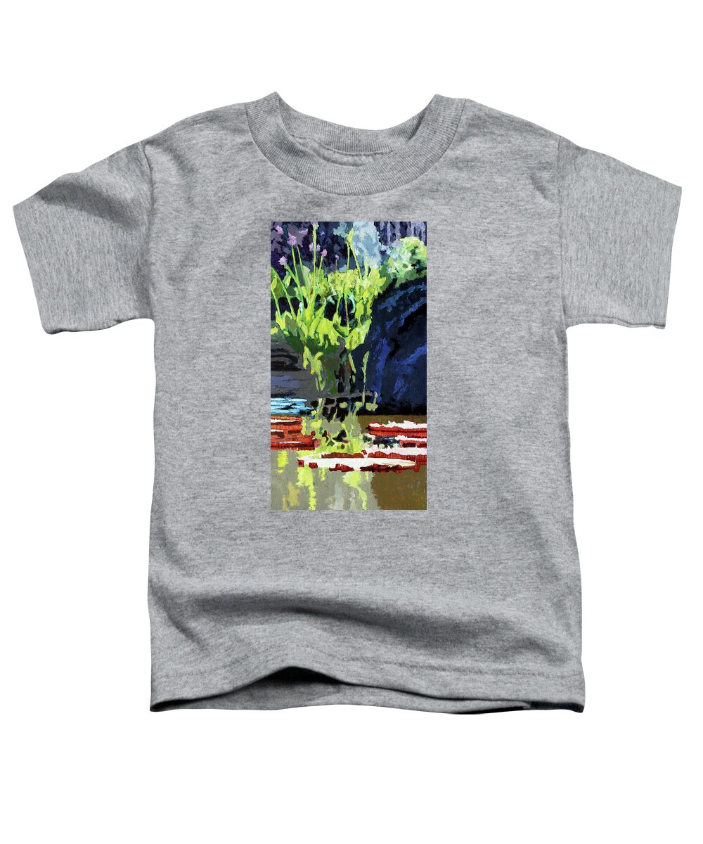 Garden Pond Toddler T-Shirt featuring the painting Color Patterns on Lily Pond by John Lautermilch