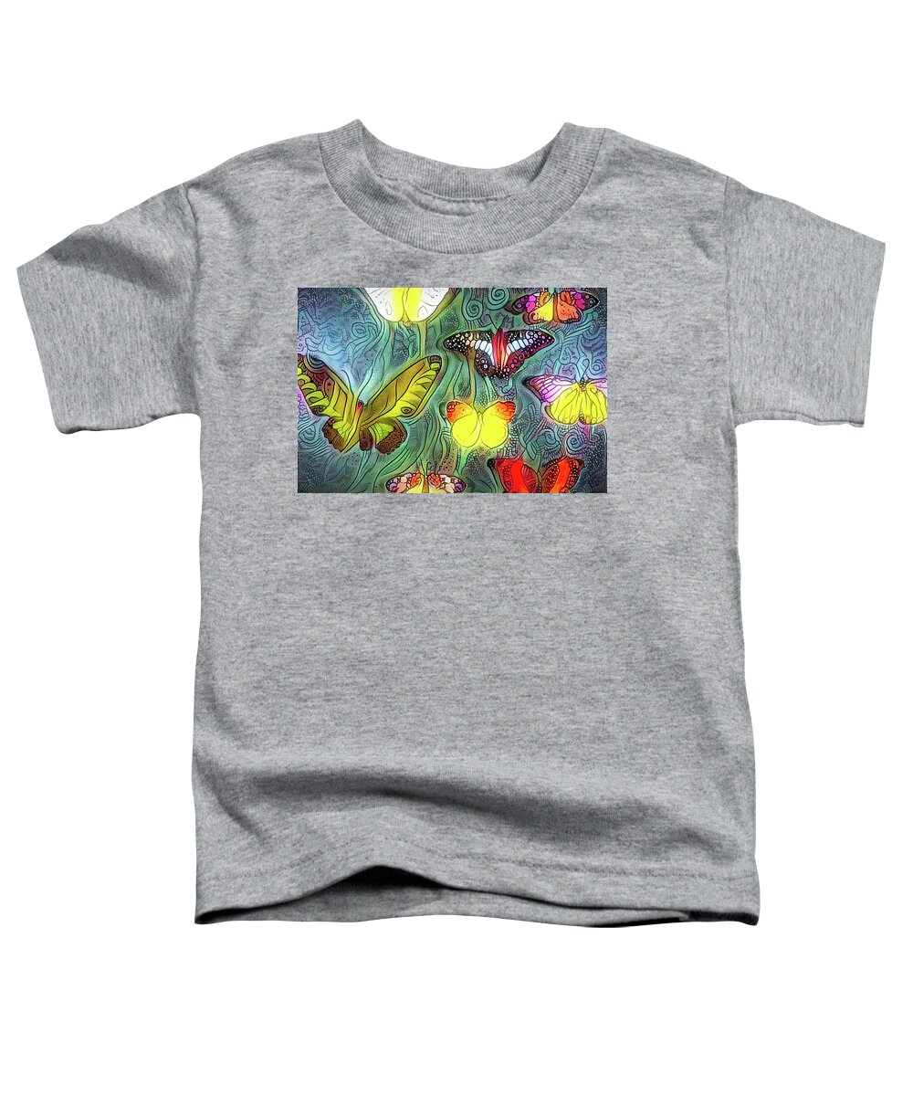 Colorful Butterflies Toddler T-Shirt featuring the digital art Colorful Butterflies glowing by Cathy Anderson