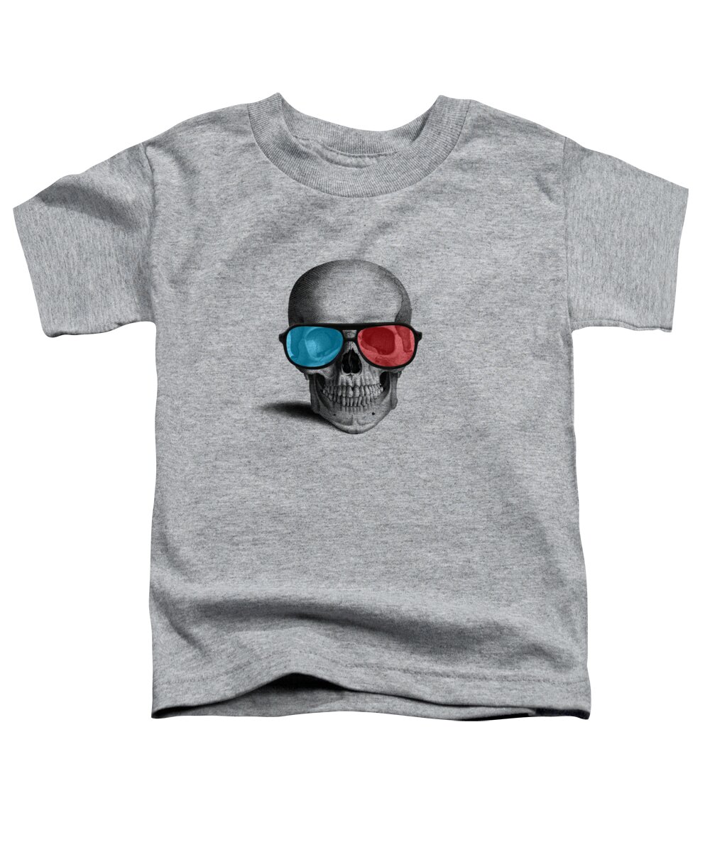 Skull Toddler T-Shirt featuring the digital art Cool skull with 3D glasses by Madame Memento